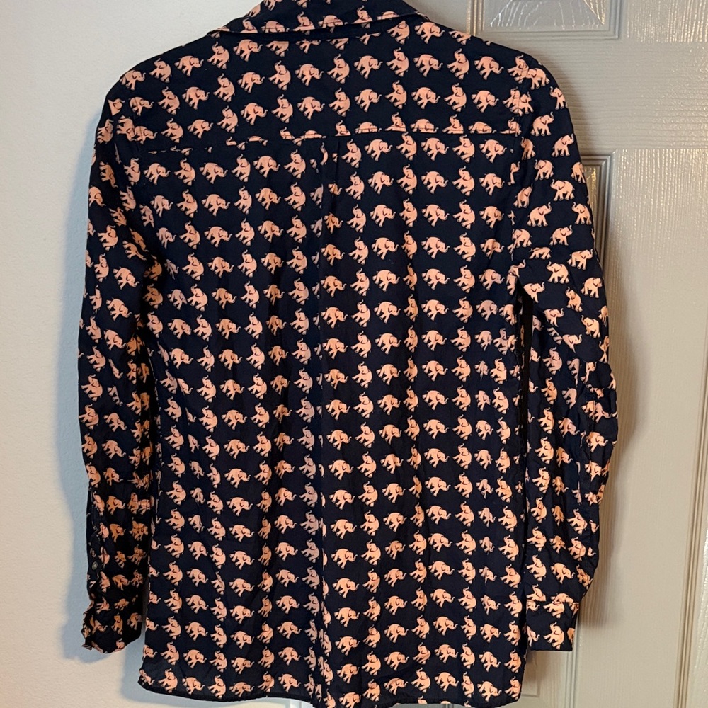 GAP Dark Blue Cotton Long Sleeve Pullover Shirt with Pink Elephant Print - Picture 8 of 13
